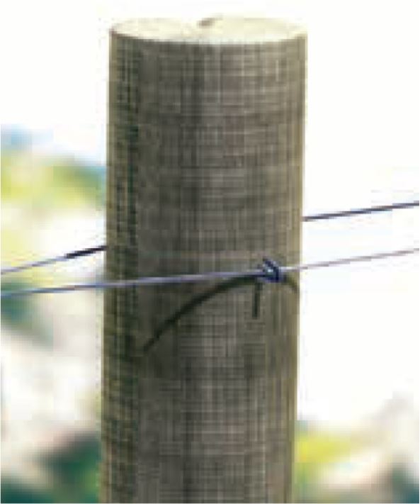 Shown in use securing moveable wires to an intermediate post on a trellising system